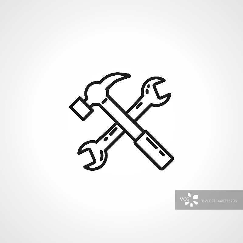 锤子和扳手交叉维修工具线性图标图片素材