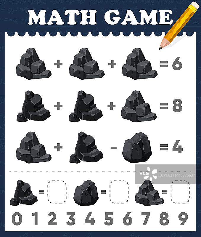 卡通煤炭黑色木炭数学游戏工作表图片素材