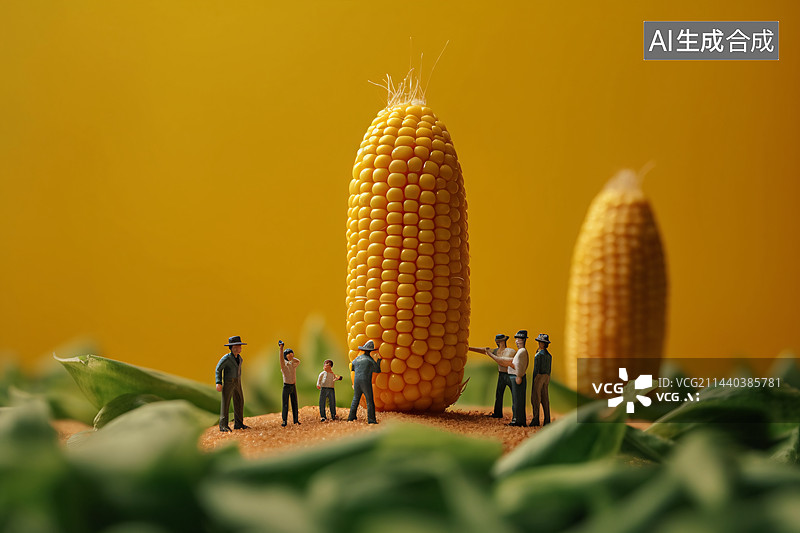 【AI数字艺术】微缩世界工人在搬运玉米，农民丰收插画图片素材
