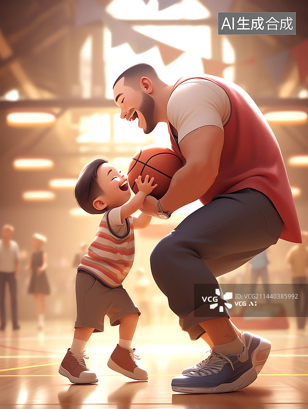 【AI数字艺术】父子一起开心的玩篮球图片素材