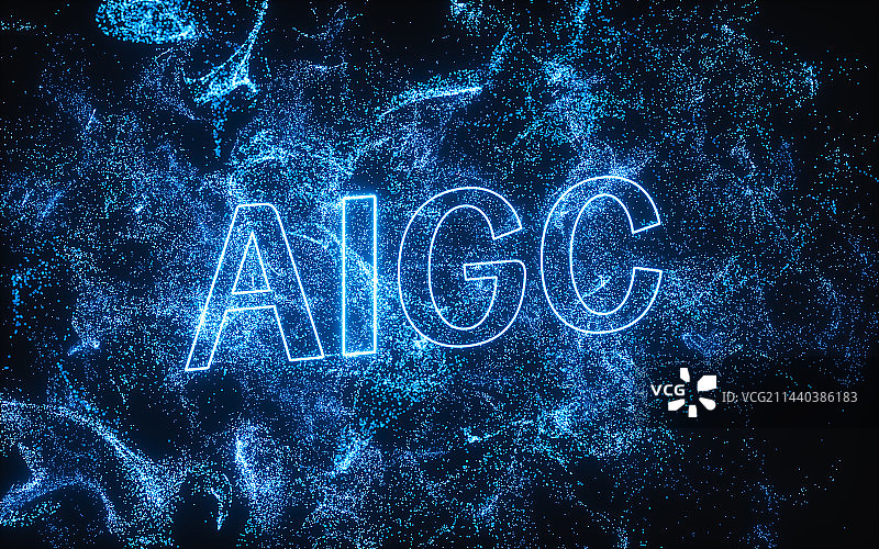 AIGC概念与抽象发光的粒子背景3D渲染图片素材