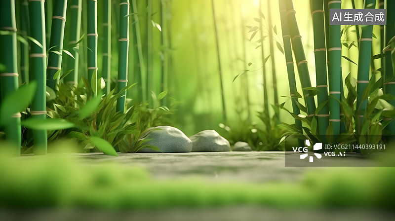 【AI数字艺术】3D春天夏天立夏夏至竹林场景图片素材