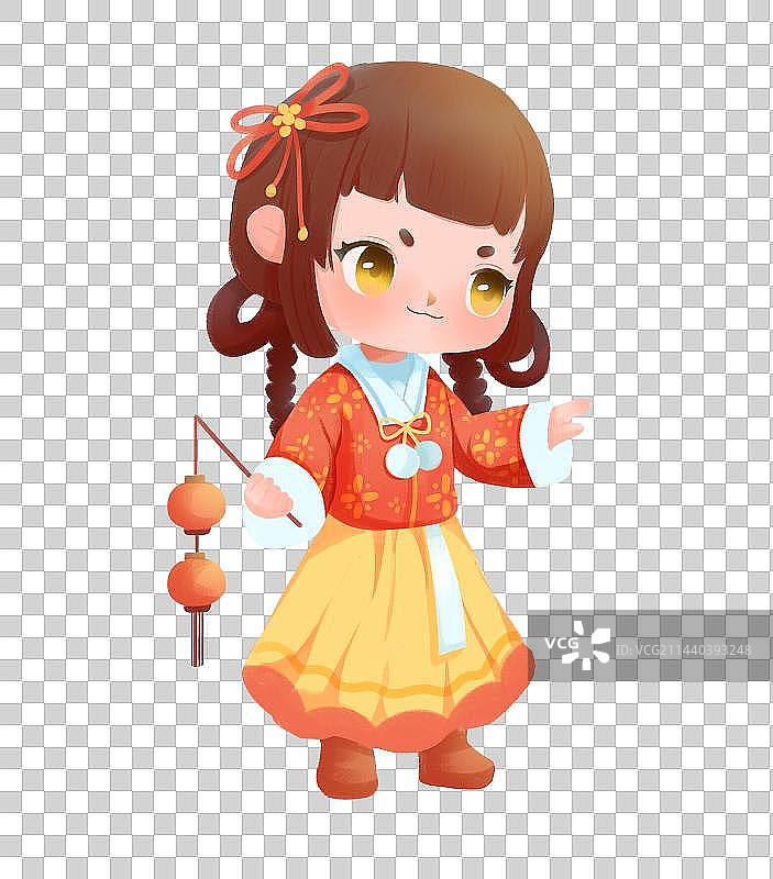 古风q版女孩过年喜庆png素材图片素材