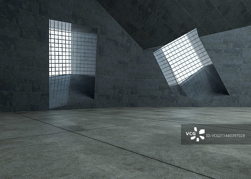 三维渲染混凝土建筑室内空间图片素材