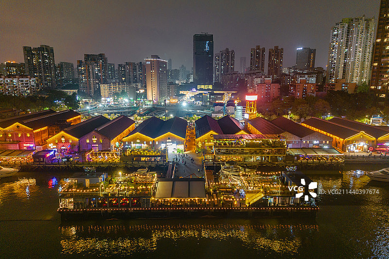 广州太古仓码头航拍夜景图片素材