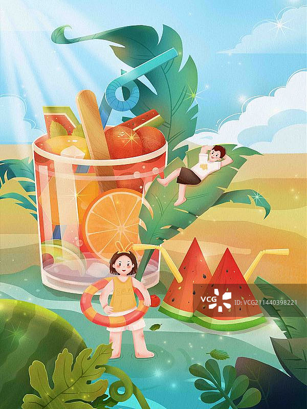 夏日海边冷饮小场景图片素材