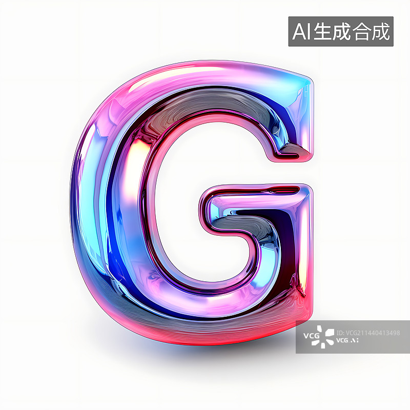 【AI数字艺术】大写字母G透明玻璃质感全息色彩三维立体元素图片素材