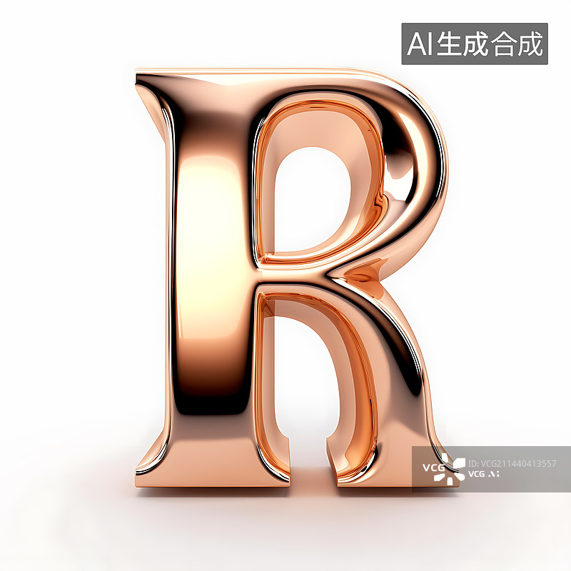 【AI数字艺术】大写字母R金属质感三维立体元素图片素材