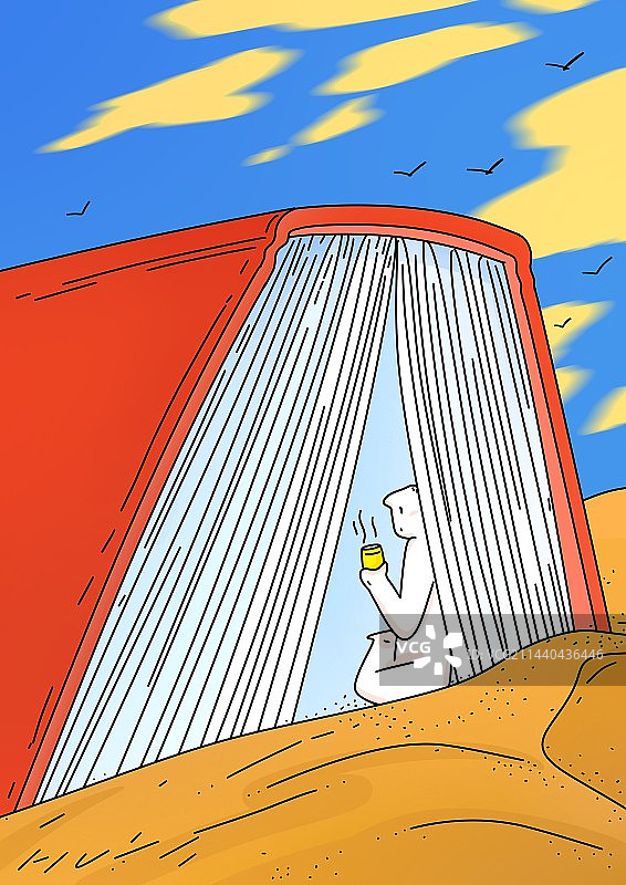 沙漠读书夏天共话故事绘本插画社交是一种能力，独处也是一种能力。图片素材