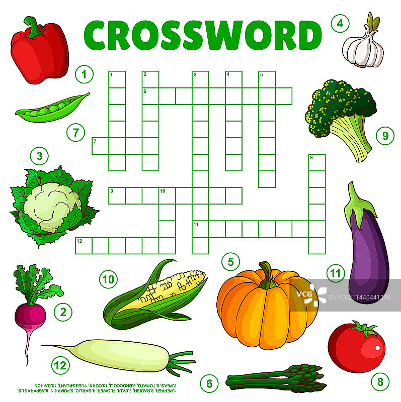 填字游戏工作表上的农场生蔬菜图片素材