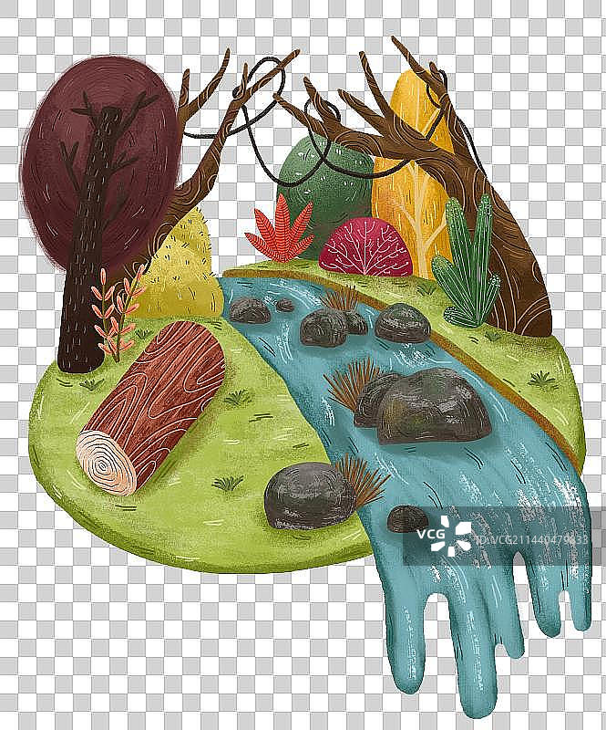 可爱森林小场景瀑布河流公园图片素材