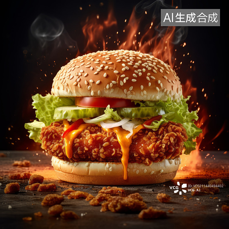【AI数字艺术】鸡肉汉堡包产品摄影图图片素材