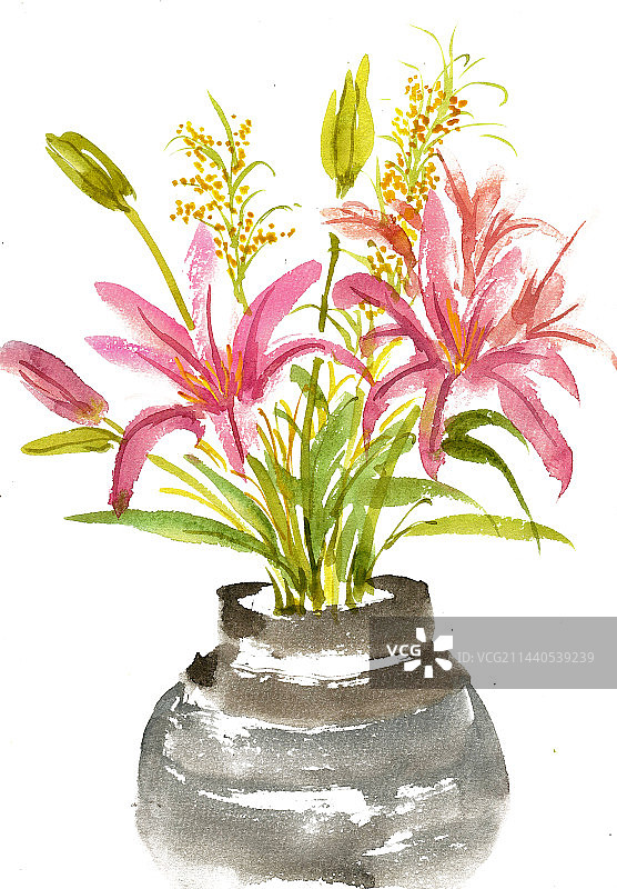 花瓶里的麝香百合图片素材