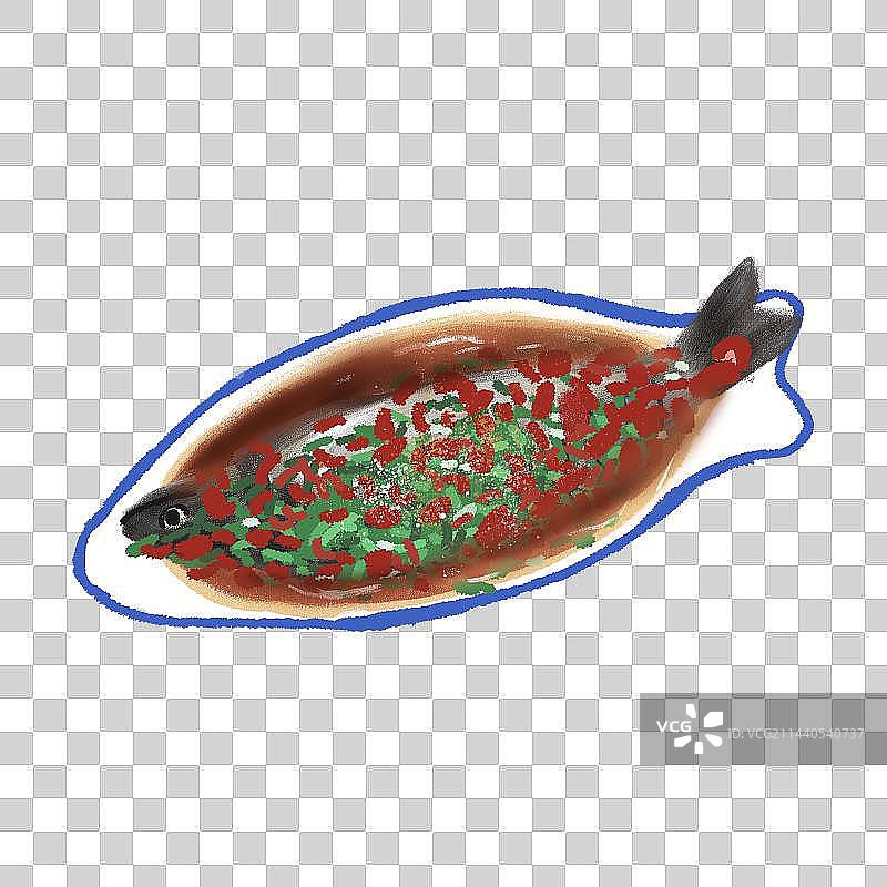 手绘清蒸鱼凉拌鲫鱼插画图片素材