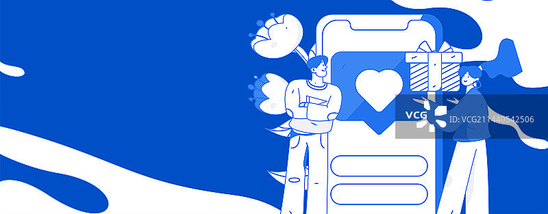 虚拟的人物社交沟通概念商业扁平矢量手绘插画图片素材