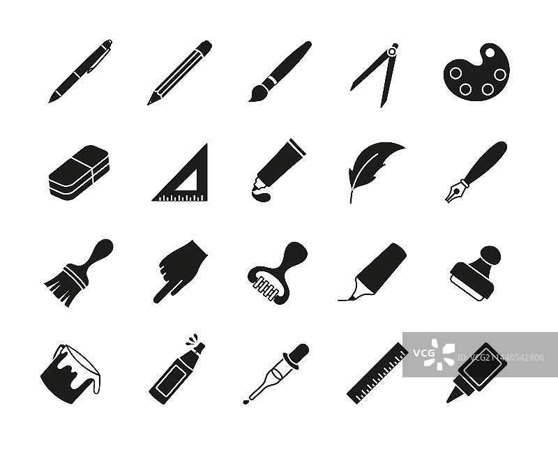 黑色绘图工具图标套装图片素材