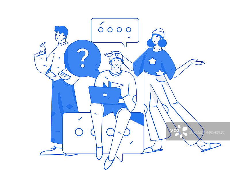 虚拟的人物社交沟通概念商业扁平矢量手绘插画图片素材