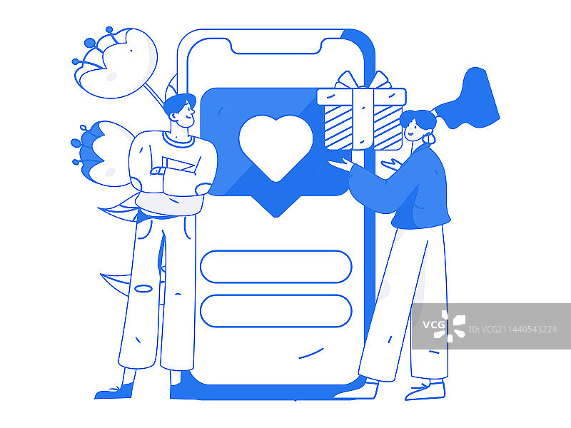 虚拟的人物社交沟通概念商业扁平矢量手绘插画图片素材