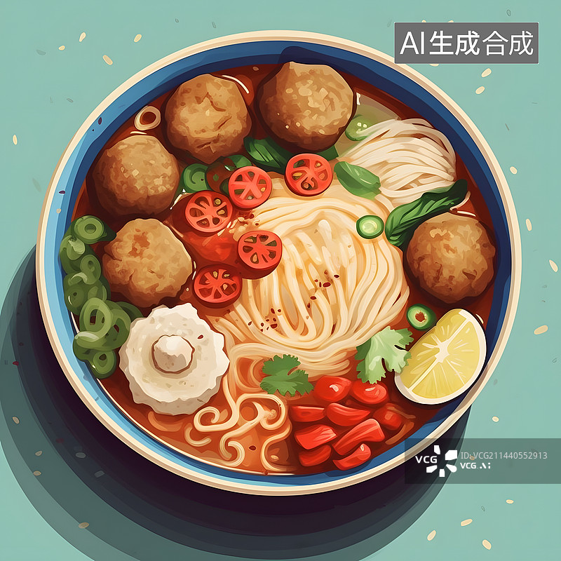 【AI数字艺术】牛肉粉，牛丸牛杂粉广东美食图片素材