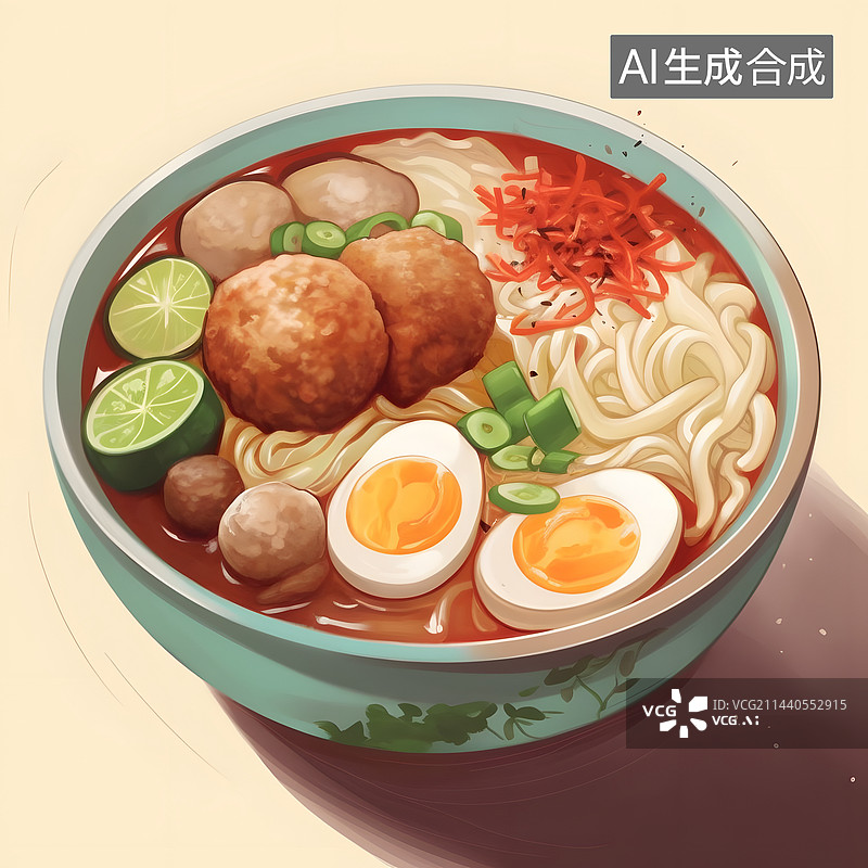 【AI数字艺术】牛肉粉，牛丸牛杂粉广东美食图片素材