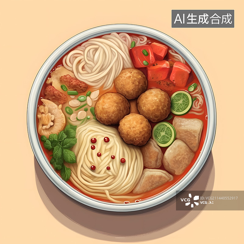 【AI数字艺术】牛肉粉，牛丸牛杂粉广东美食图片素材