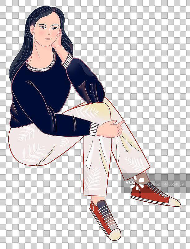 坐着的女人插画元素图片素材