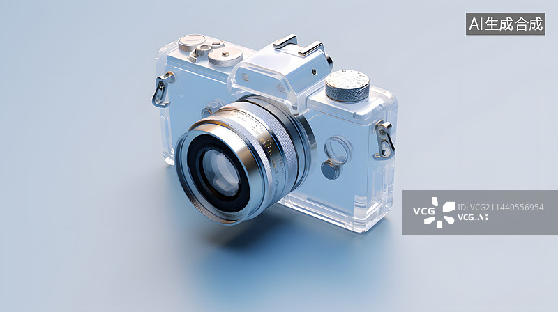 【AI数字艺术】透明质感的3D未来科技照相机图片素材
