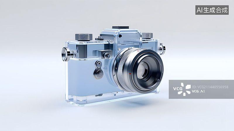 【AI数字艺术】透明质感的3D未来科技照相机图片素材