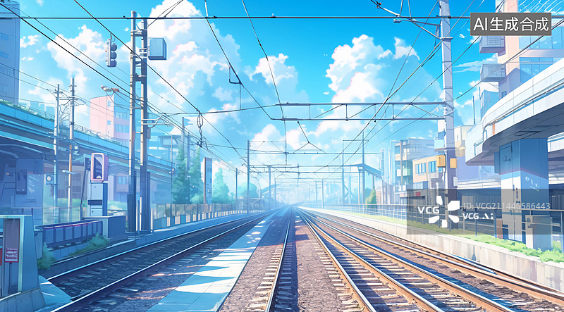 【AI数字艺术】高铁的铁轨上插画背景图片素材