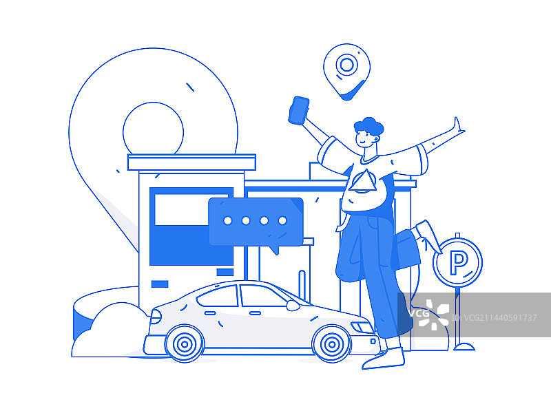 打车出行的人物扁平矢量概念运营手绘插画图片素材