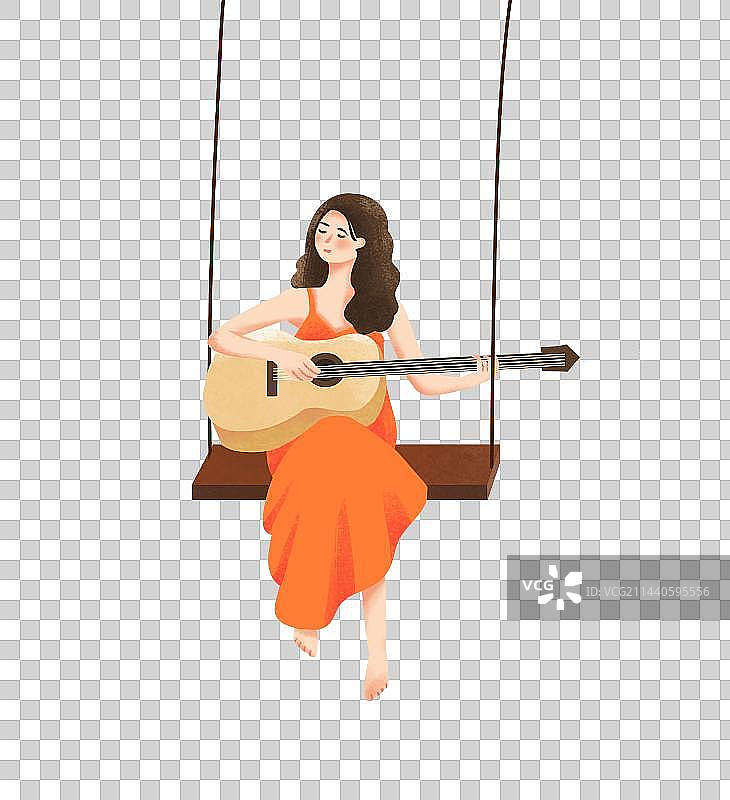 弹吉他的文艺清新女孩插画元素图片素材