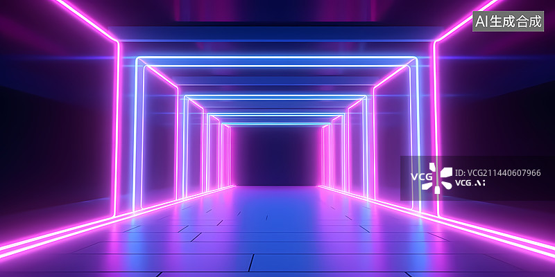 【AI数字艺术】科技炫光霓虹灯背景图片素材