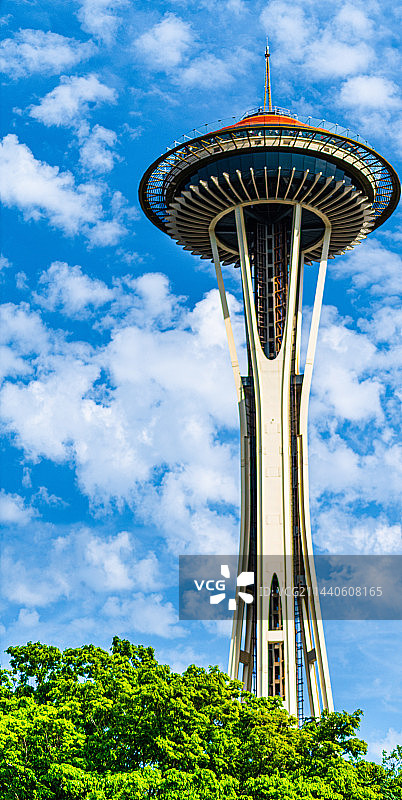 美国华盛顿州，西雅图，太空针塔，飞机图片素材