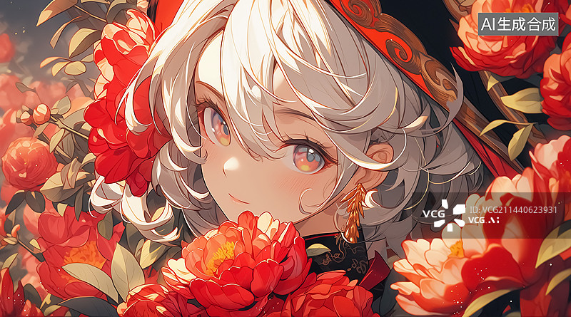 【AI数字艺术】女孩和花朵插画图片素材