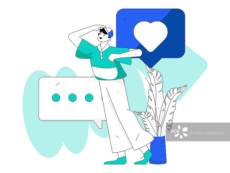 虚拟的人物社交沟通概念商业扁平矢量手绘插画图片素材