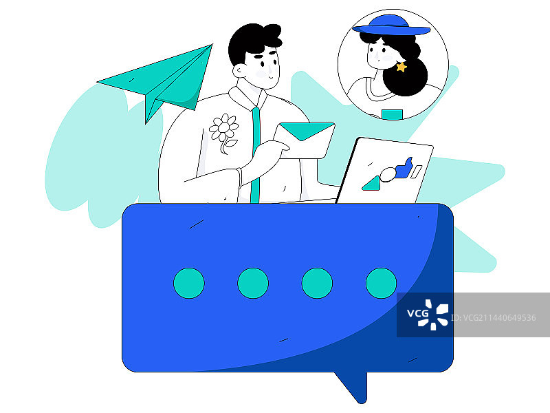 虚拟的人物社交沟通概念商业扁平矢量手绘插画图片素材