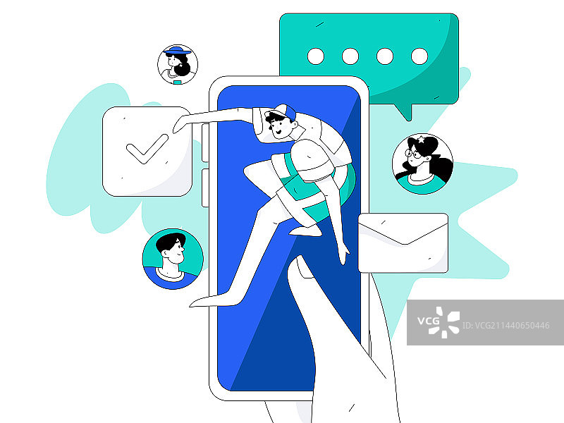 虚拟的人物社交沟通概念商业扁平矢量手绘插画图片素材