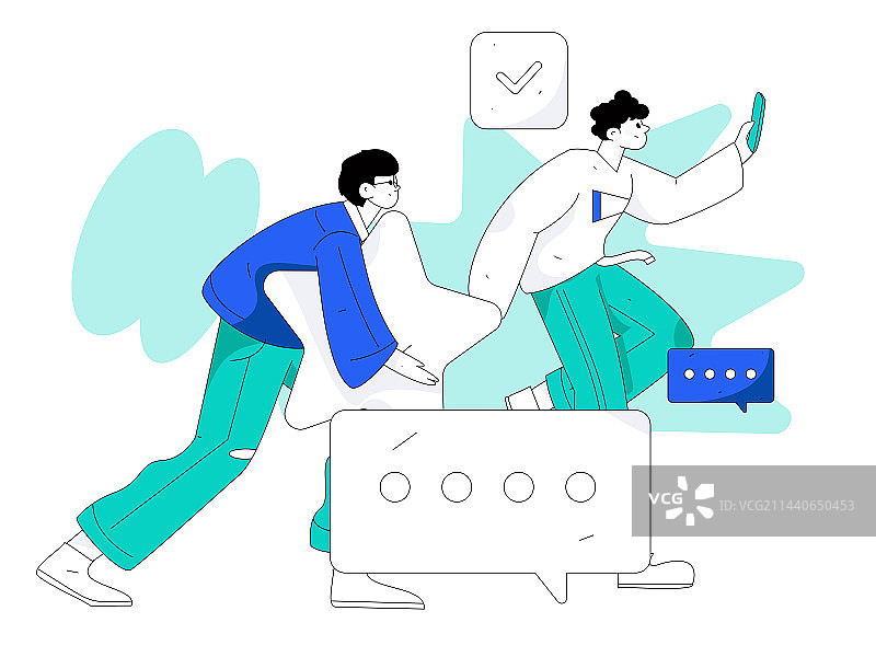 虚拟的人物社交沟通概念商业扁平矢量手绘插画图片素材