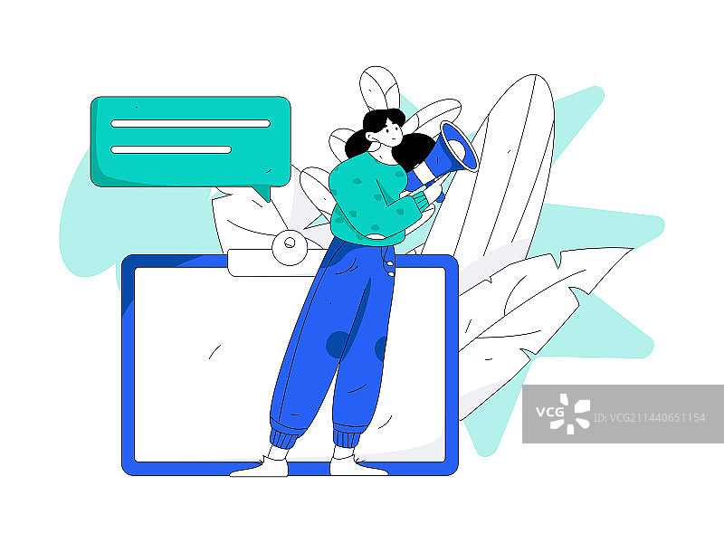 虚拟的人物社交沟通概念商业扁平矢量手绘插画图片素材