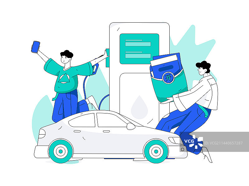 为汽车加油获得优惠的人物矢量互联网运营手绘插画图片素材