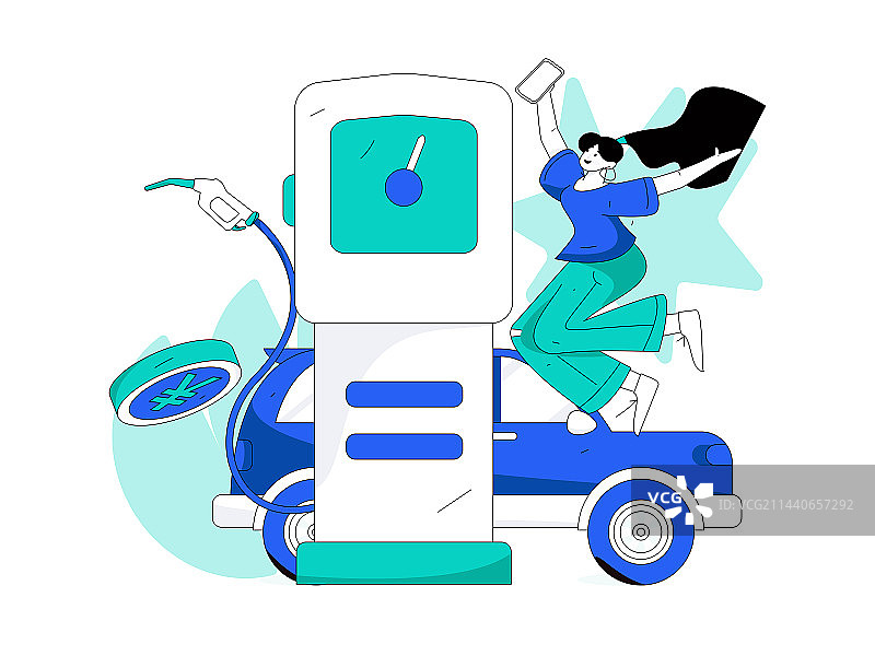 为汽车加油获得优惠的人物矢量互联网运营手绘插画图片素材