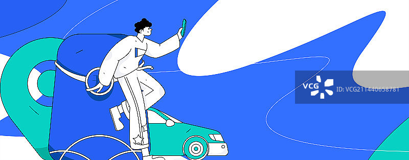 打车出行的人物扁平矢量概念运营手绘插画图片素材