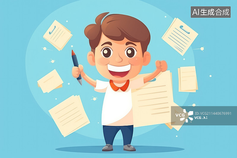 【AI数字艺术】男孩在庆祝考试成功图片素材