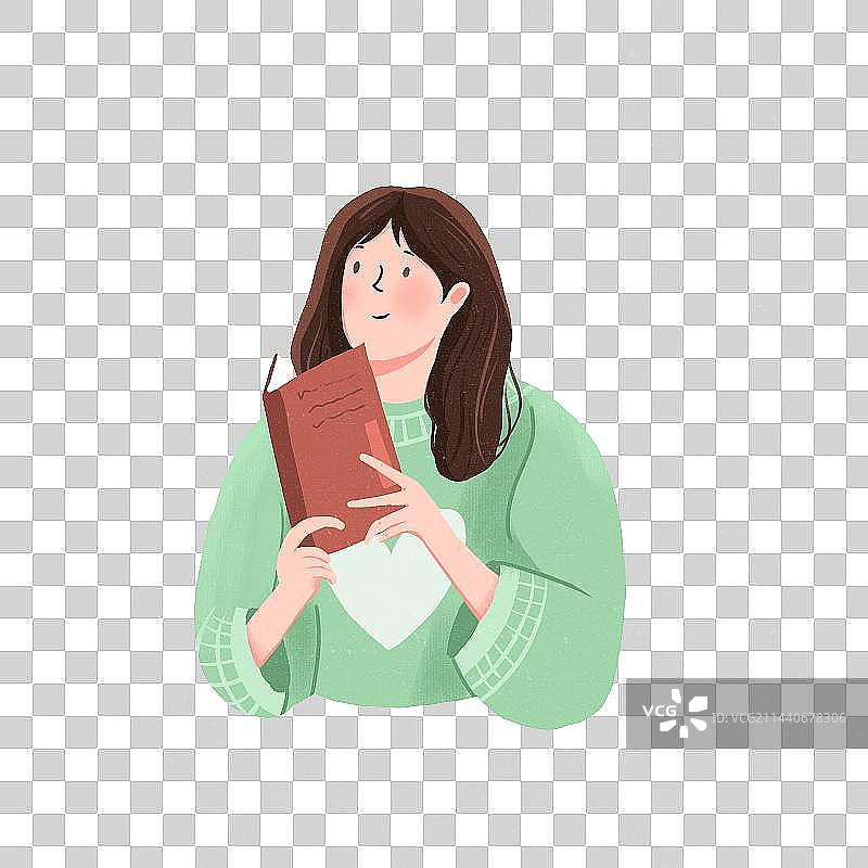 看书阅读的女孩清新文艺插画元素图片素材