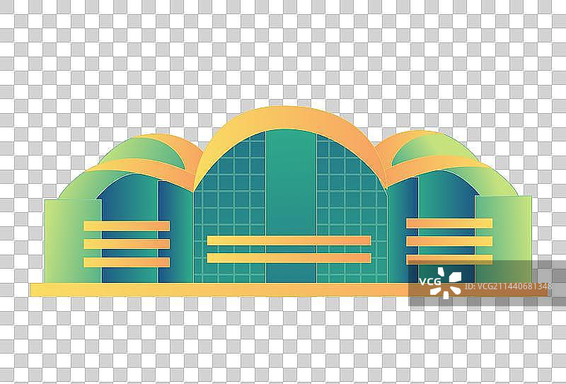 香港25周年中国风复古绿色地标会议展览中心旅游打卡点矢量插画建筑图片素材