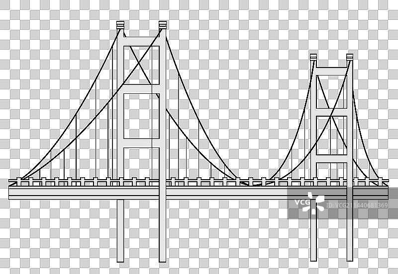 香港25周年中国风复古绿色地标青马大桥旅游打卡点矢量插画建筑图片素材
