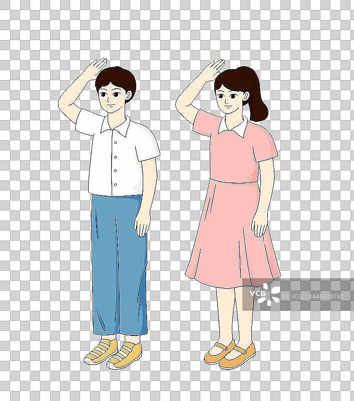 中小学生男生女生敬礼图片素材