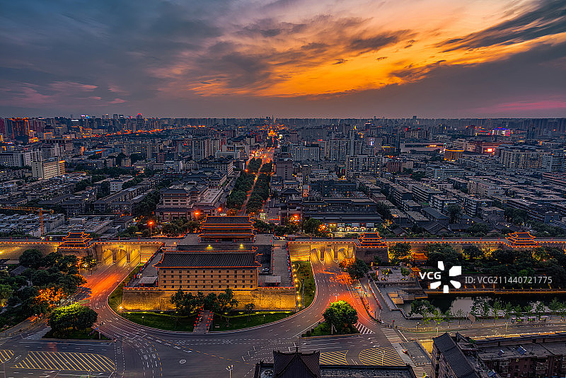 西安长乐门城市晚霞图片素材