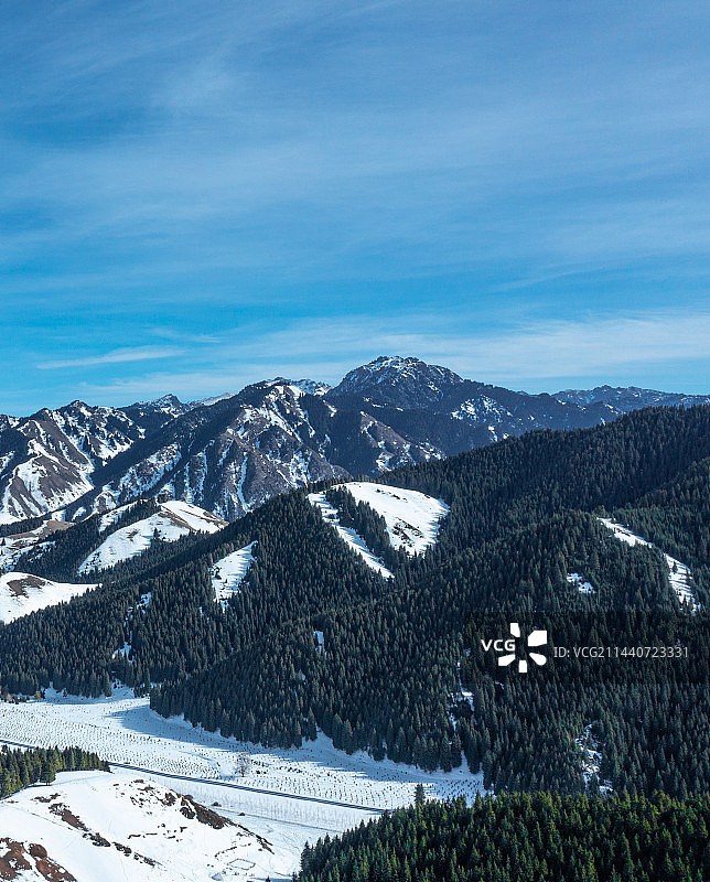 新疆乌鲁木齐 南山天文台景区 冬季雪景雪山 公路图片素材