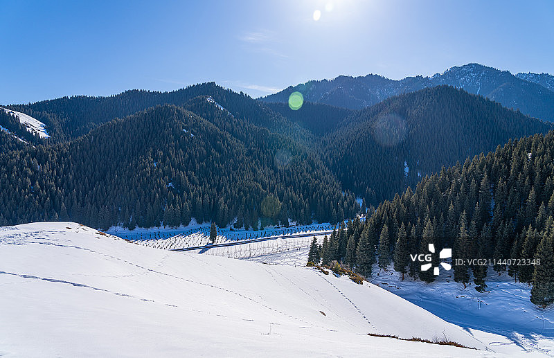 新疆乌鲁木齐 南山天文台景区 冬季雪景雪山 公路图片素材